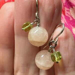 Pink quartz with peridot earrings